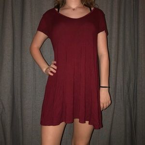 MAROON T SHIRT DRESS